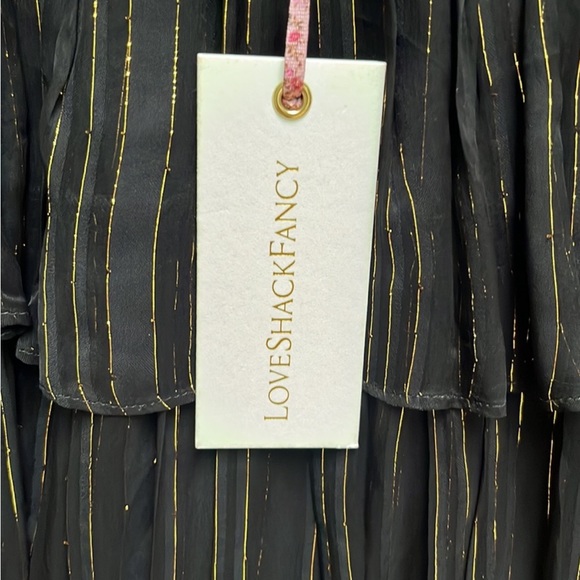🔥🔥NWT LOVESHACKFANCY MINI SKIRT. Sz XS. BLACK AND METALLIC GOLD WITH RUFFLES - Picture 9 of 9